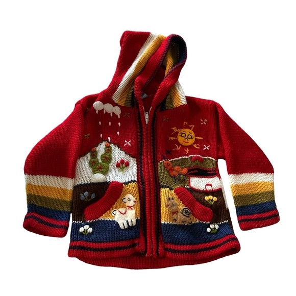 Importadora Ecuatoriana kids size 2T Red Colorful Full Zip Hooded Cardig… - Picture 1 of 4
